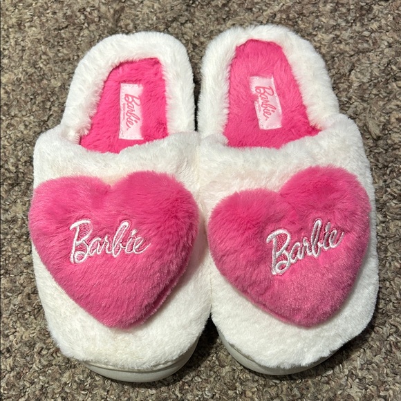 Barbie Fuzzy Pink and White Heart Slippers - Picture 3 of 5